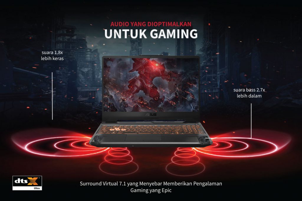 Audio ASUS TUF Gaming A15 FX506 yang Dioptimalkan untuk Gaming dengan DTS: X™ Ultra
